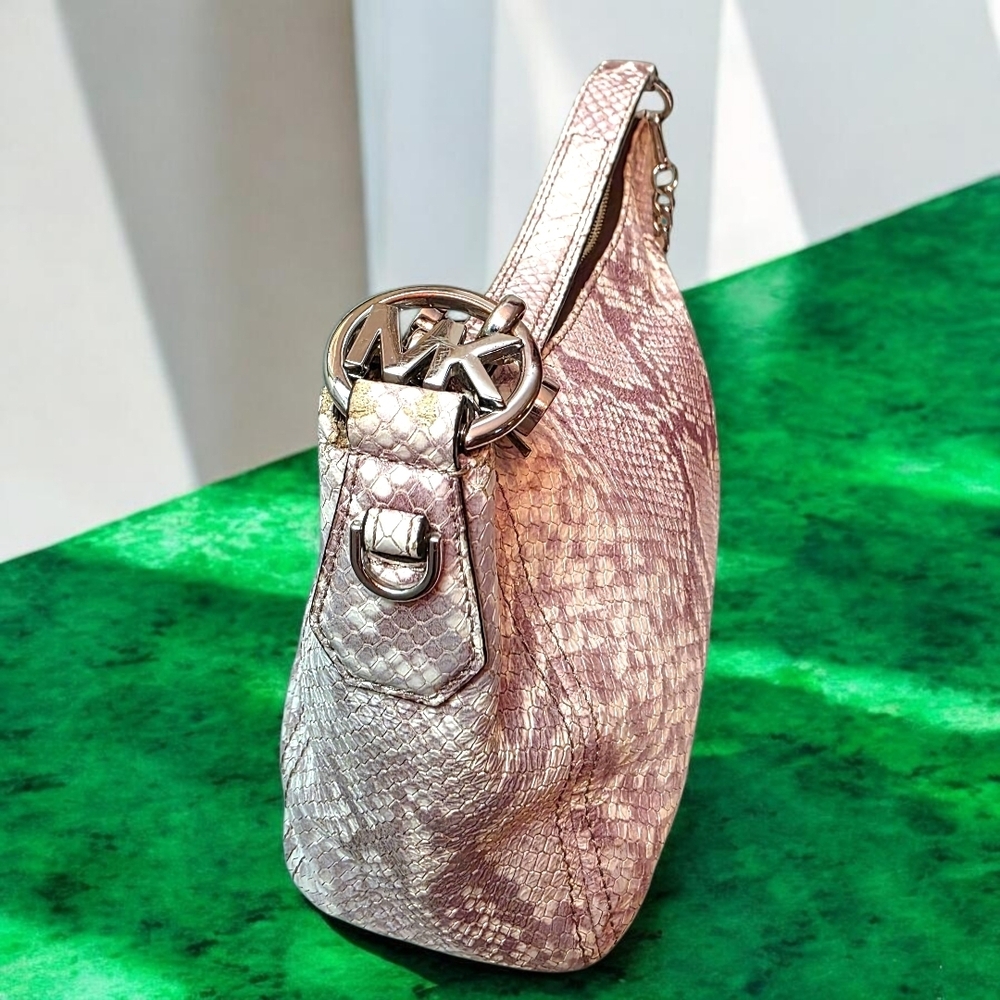Michael Kors Neutral Python Embossed Leather Shou… - image 3